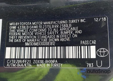 2019 Toyota C-Hr Xle z USA, uszkodzony, nr VIN NMTKHMBXXKR083812